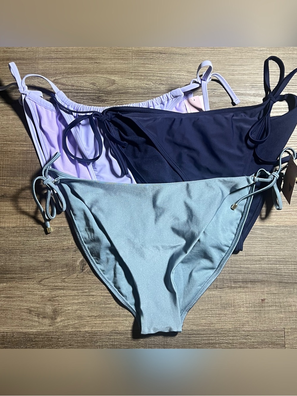Women’s Size XL Shade & Shore Set Of 3 Side Tie Low Rise Cheeky Bikini Bottoms